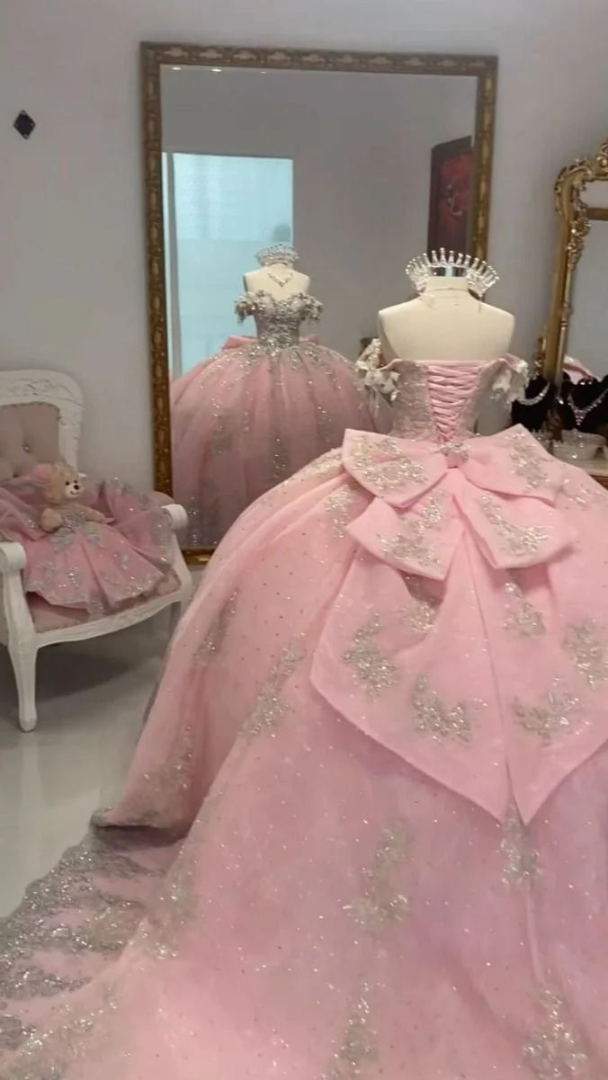 Elegant Sweetheart Pink Beaded Applique Sweet 16 Quinceanera A-Line Floor-length Prom Dress Birthday Dress Evening Dress Ball Gown TP4417