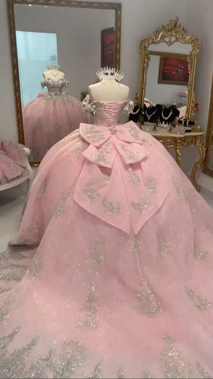 Elegant Sweetheart Pink Beaded Applique Sweet 16 Quinceanera A-Line Floor-length Prom Dress Birthday Dress Evening Dress Ball Gown TP4417