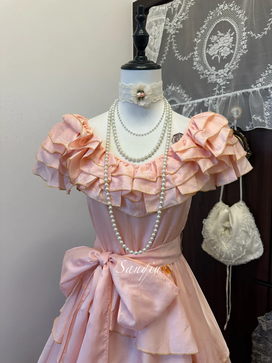 Vintage Pink Chiffon Evening Dress A-Line Ruffled Tiered Long Prom Dress TP4990