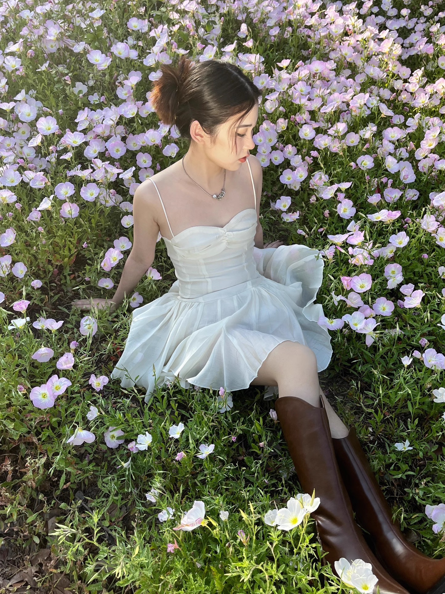 New Fashion White Sweetheart Spaghetti Strap Ruffled Hem Design Summer Party Dress TP3952