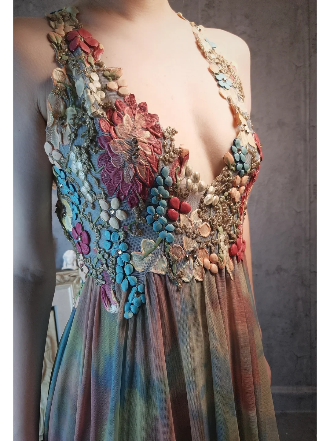 Vintage Floral Backless Design Elegant Chiffon Evening Dress Prom Dress TP4030