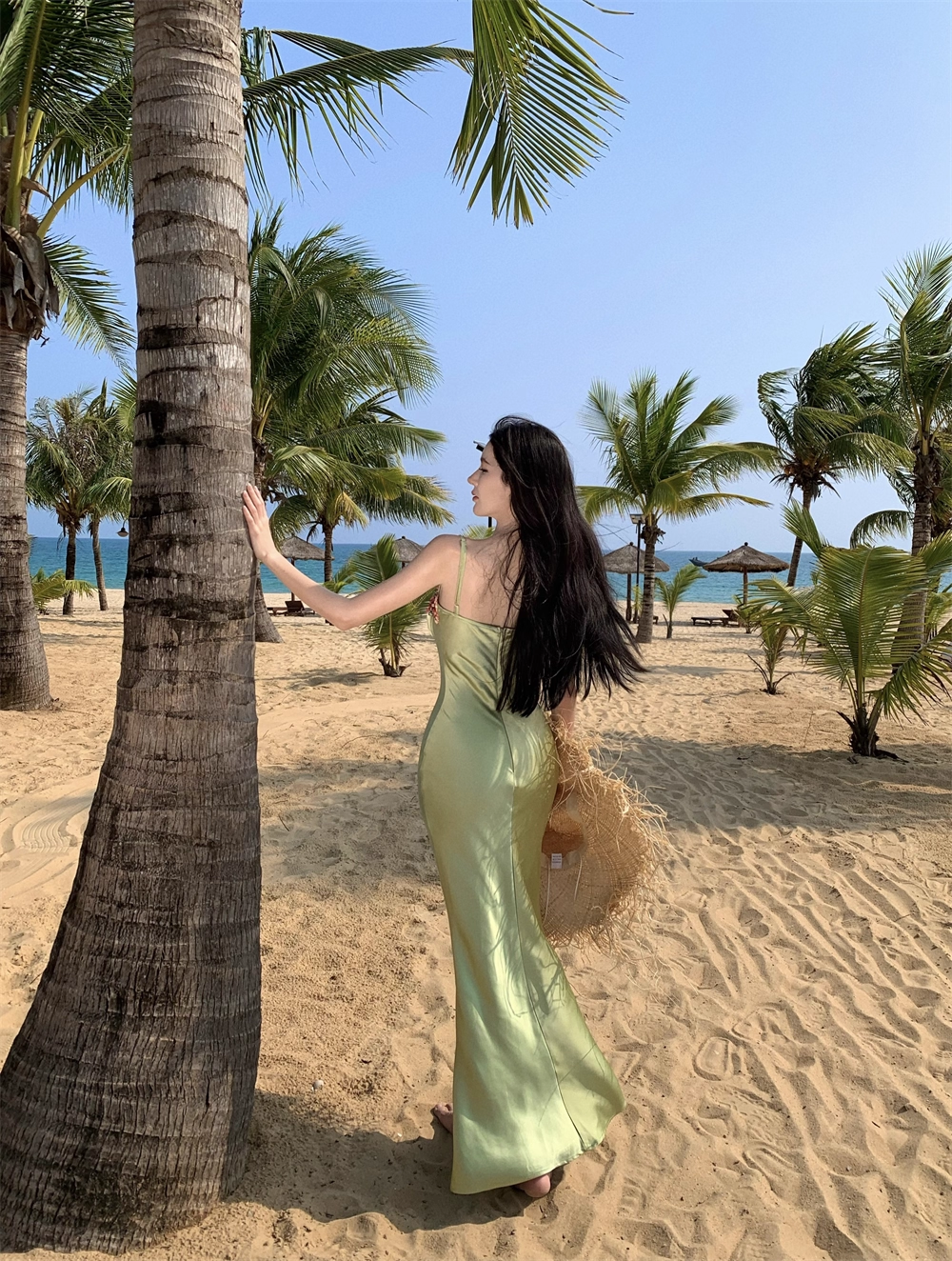 Vintage Green Floral Mermaid Spaghetti Strap Design Satin Prom Dress Evening Dress TP4226