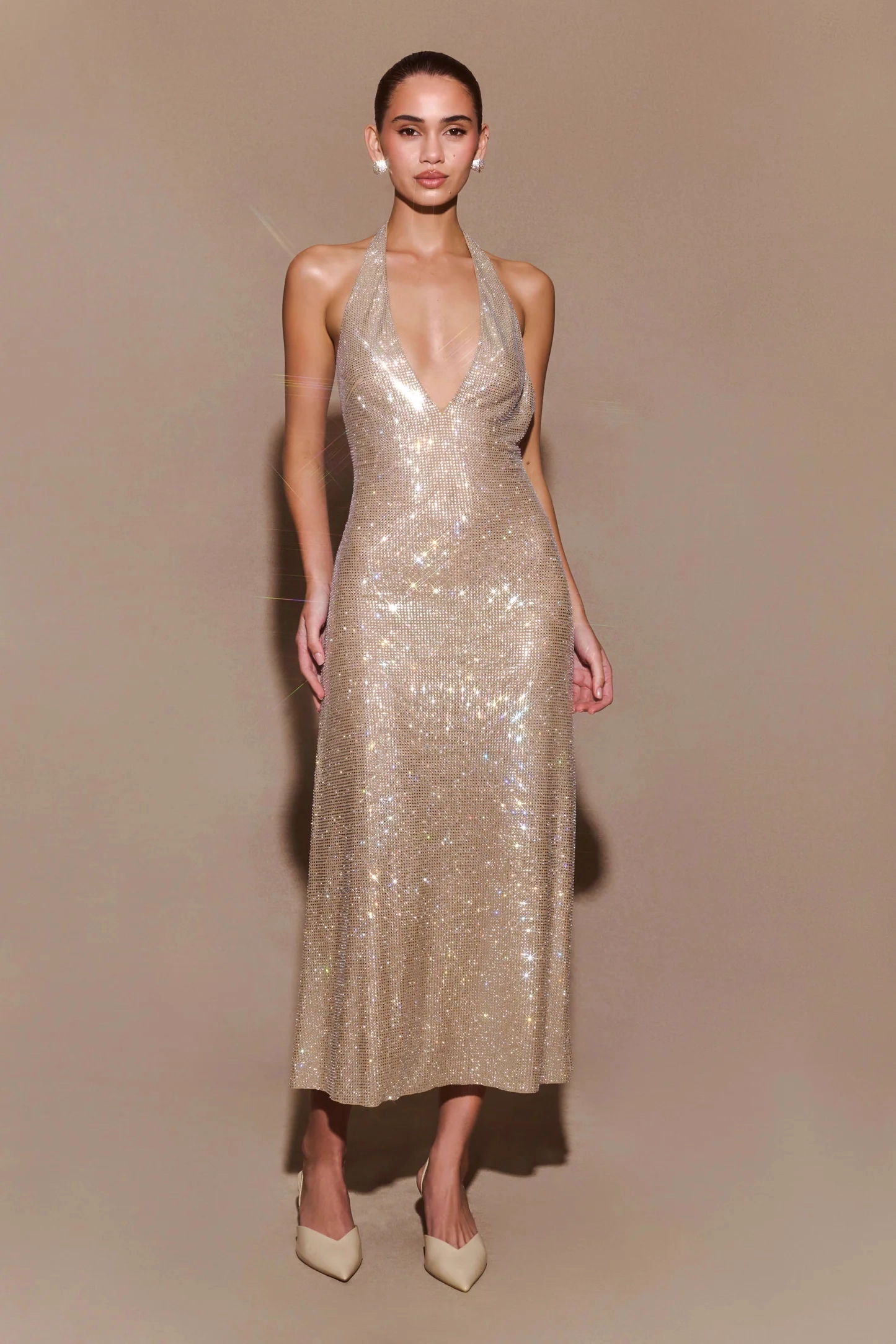 Vintage Shiny Sequin Sheath Prom Dress V-neck Evening Dress Long Formal Dress TP4638