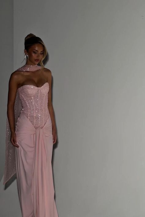 Pink Corset Sequin Sheath Prom Dress Sweetheart Strapless Evening Gown TP5071