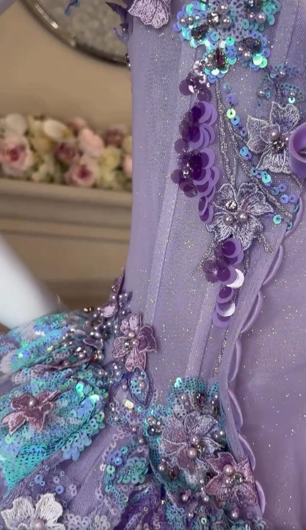 Vintage Lilac Sequin Sweetheart Off-the-shoulder Sweet 16 Quinceanera A-Line Floor-length Prom Dress Birthday Dress Evening Dress Ball Gown TP4708