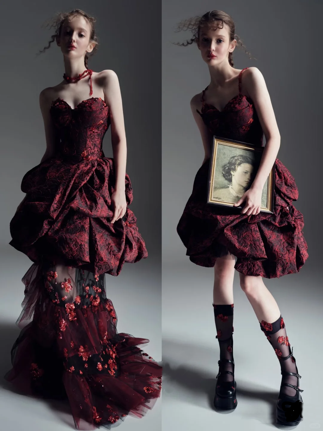 Gorgeous Burgundy Sweetheart Rose Applique Strapless Floor-length/Short Prom Dress Birthday Dress Evening Dress TP4385