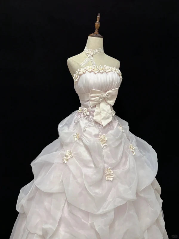 Elegant Light Pink Strapless Satin Sweet 16 Quinceanera A-Line Evening Dress Ball Gown TP4279