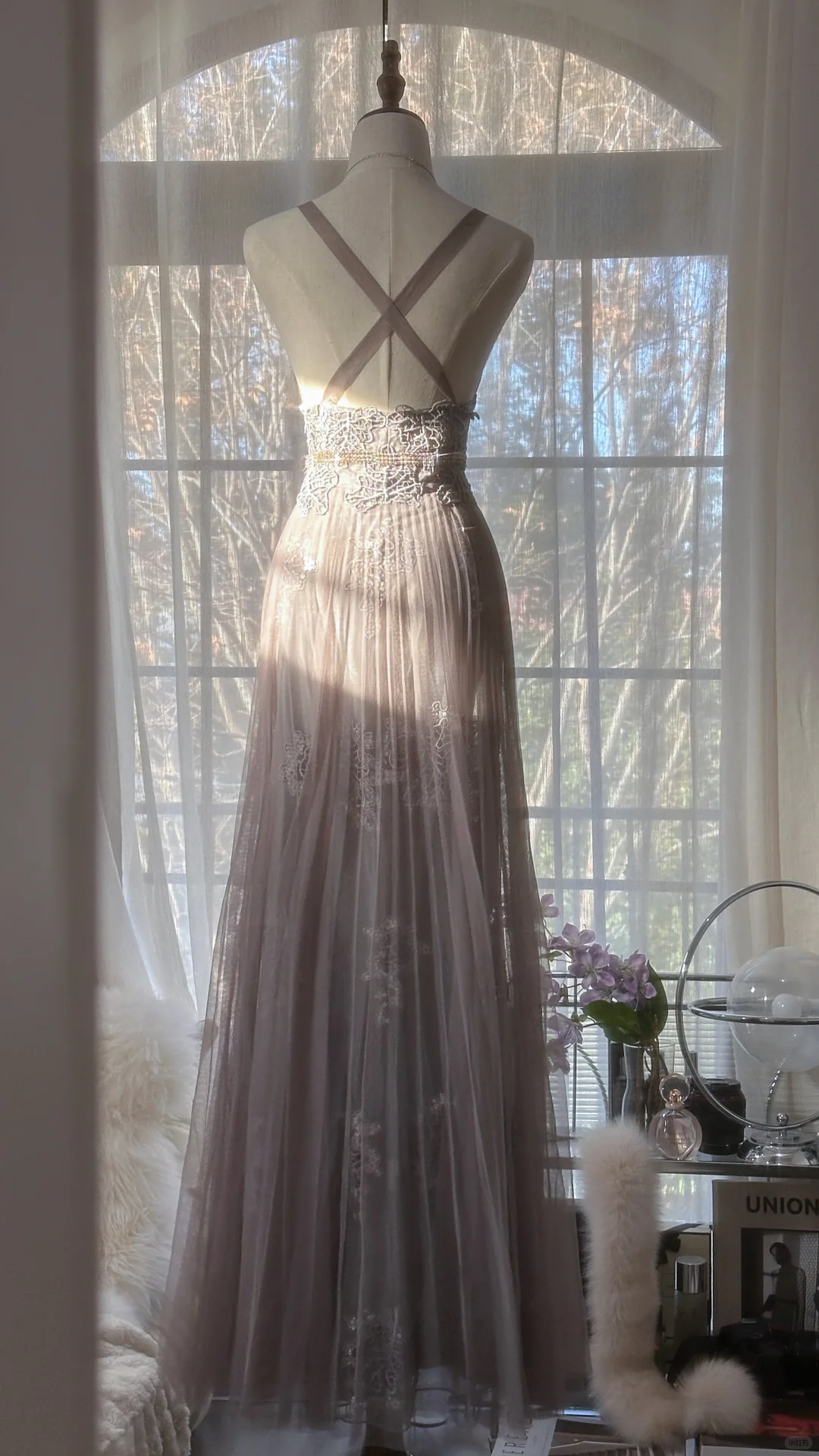 Vintage Light Purple Applique Design Romantic Chiffon Evening Dress Prom Dress TP4013