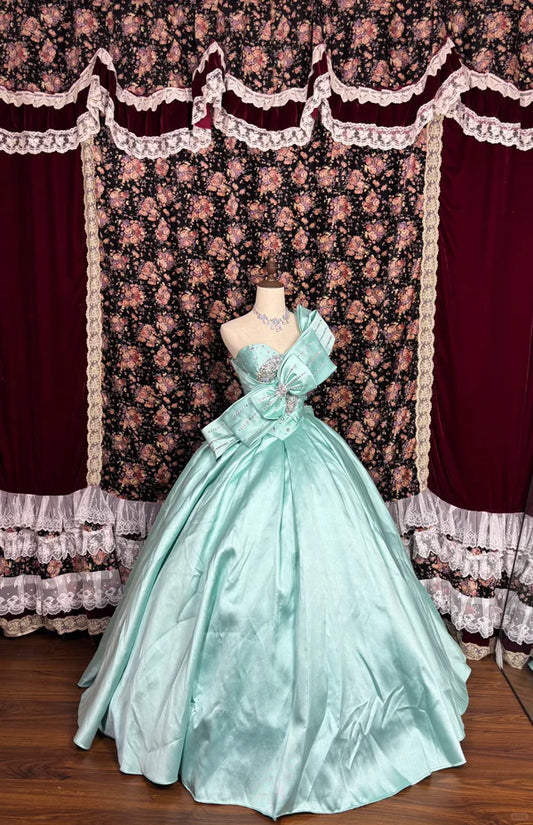 Retro Tiffany Blue One-shoulder Beaded Sweet 16 Quinceanera A-Line Evening Dress Ball Gown TP4278