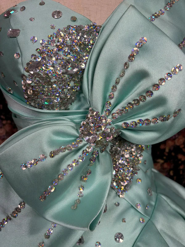 Retro Tiffany Blue One-shoulder Beaded Sweet 16 Quinceanera A-Line Evening Dress Ball Gown TP4278