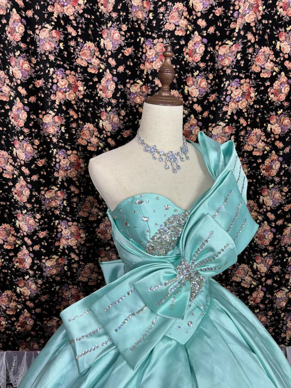 Retro Tiffany Blue One-shoulder Beaded Sweet 16 Quinceanera A-Line Evening Dress Ball Gown TP4278