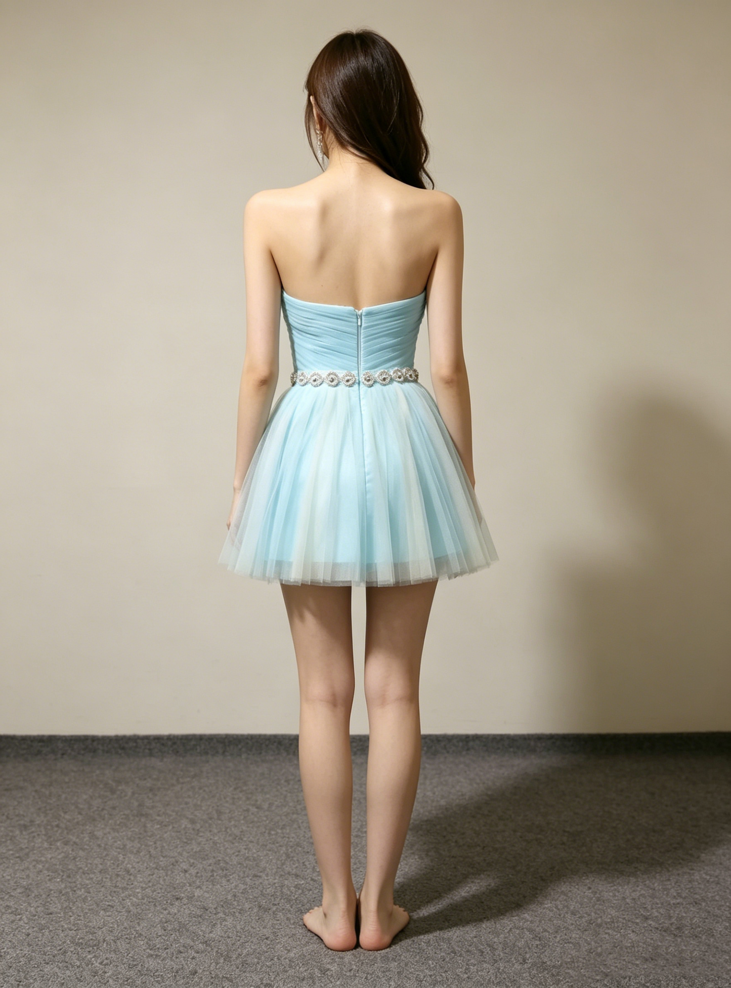 Vintage Light Blue Strapless Sweetheart Tulle A-Line Homecoming Dress TP5884