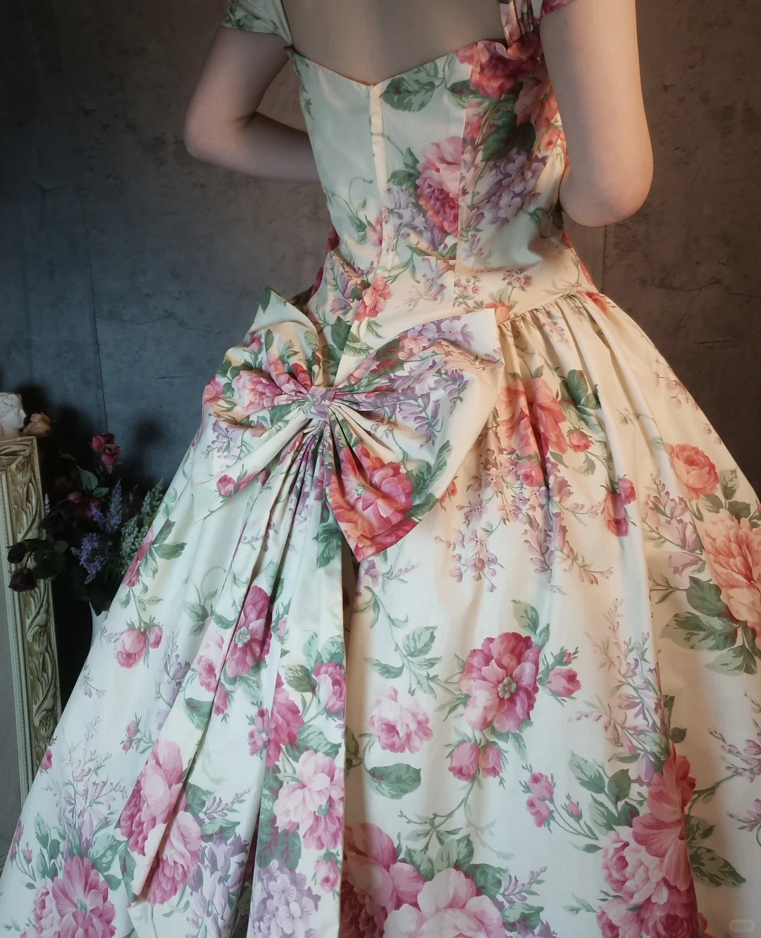 Vintage Sweetheart Floral Design Romantic Short-sleeved Evening Dress Prom Dress TP4022