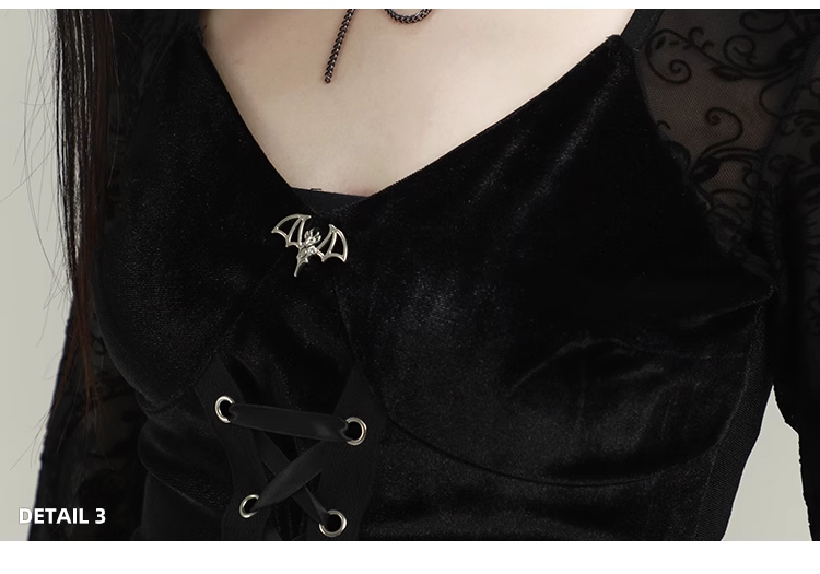 Vintage Black Gothic Bell Sleeve Long-sleeved Dress TP2909