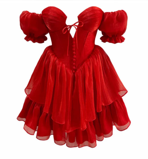 Cute Red Off-the-shoulder Short A-Line Party Dress Cocktail Dress Homecoming Dress TP4428