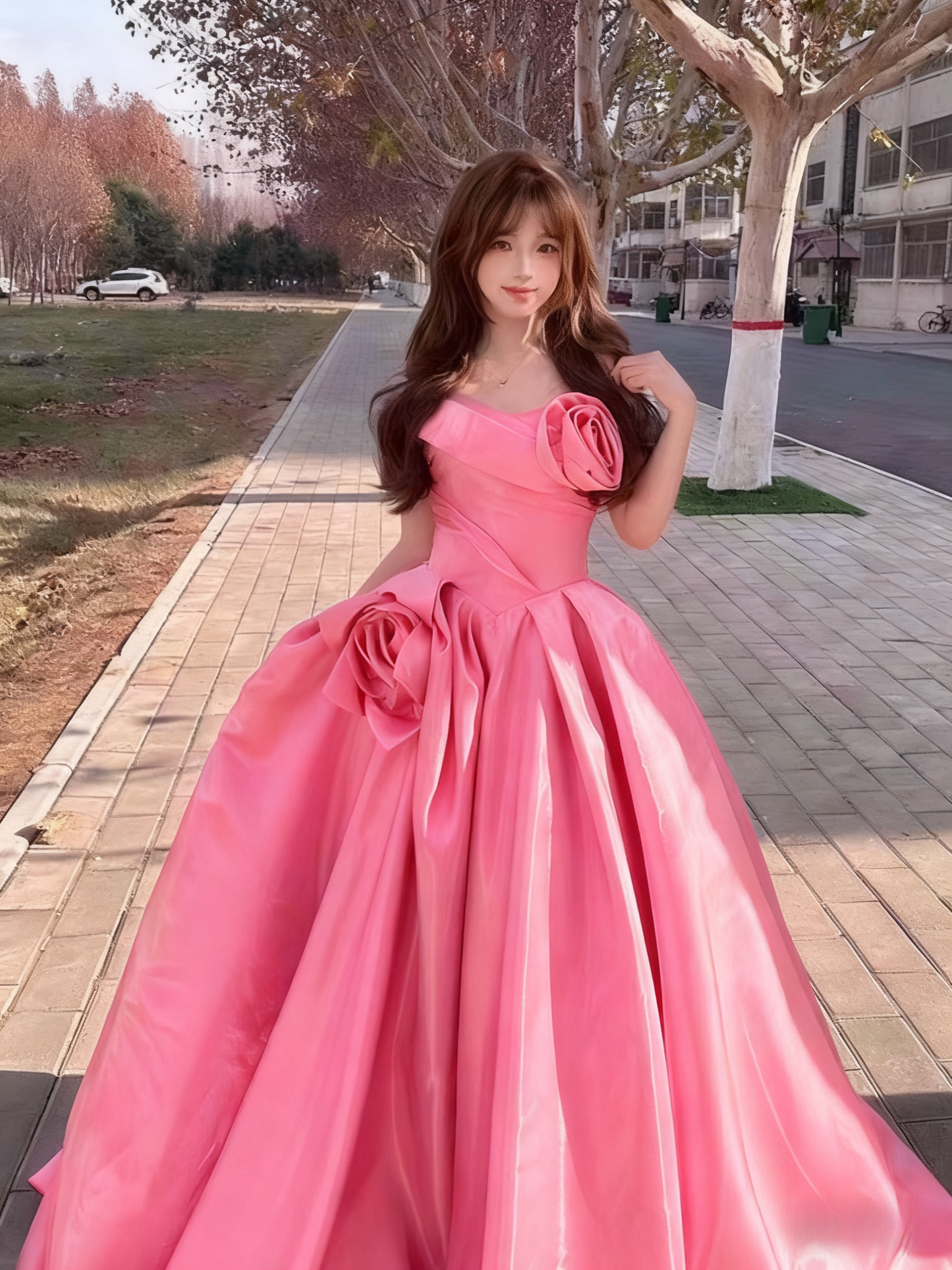 Gorgeous 3D Flowers Sweet 16 Quinceanera A-Line Off-the-shoulder Satin Evening Dress Ball Gown TP4918