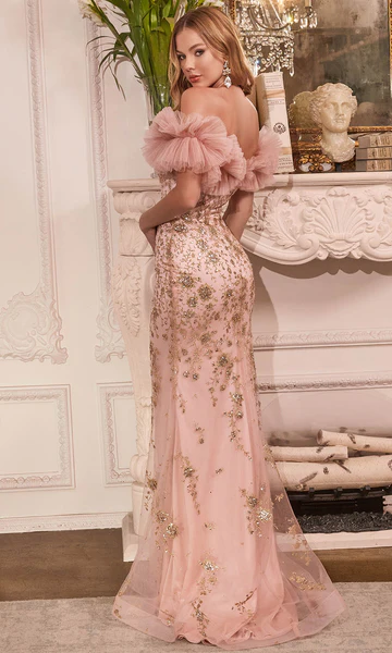 Vintage Beaded Mermaid Prom Dress Off-the-shoulder Evening Dress Long Formal Dress TP4624