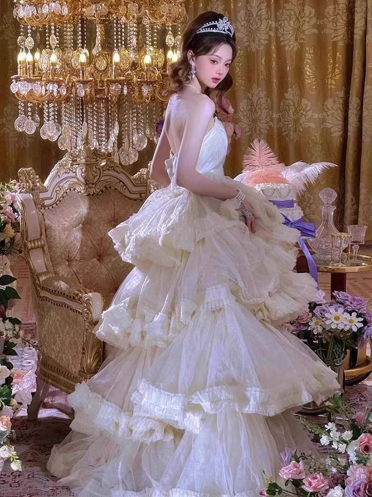 Elegant White Strapless Tiered Sweet 16 Quinceanera A-Line Tulle Evening Dress Ball Gown TP4919