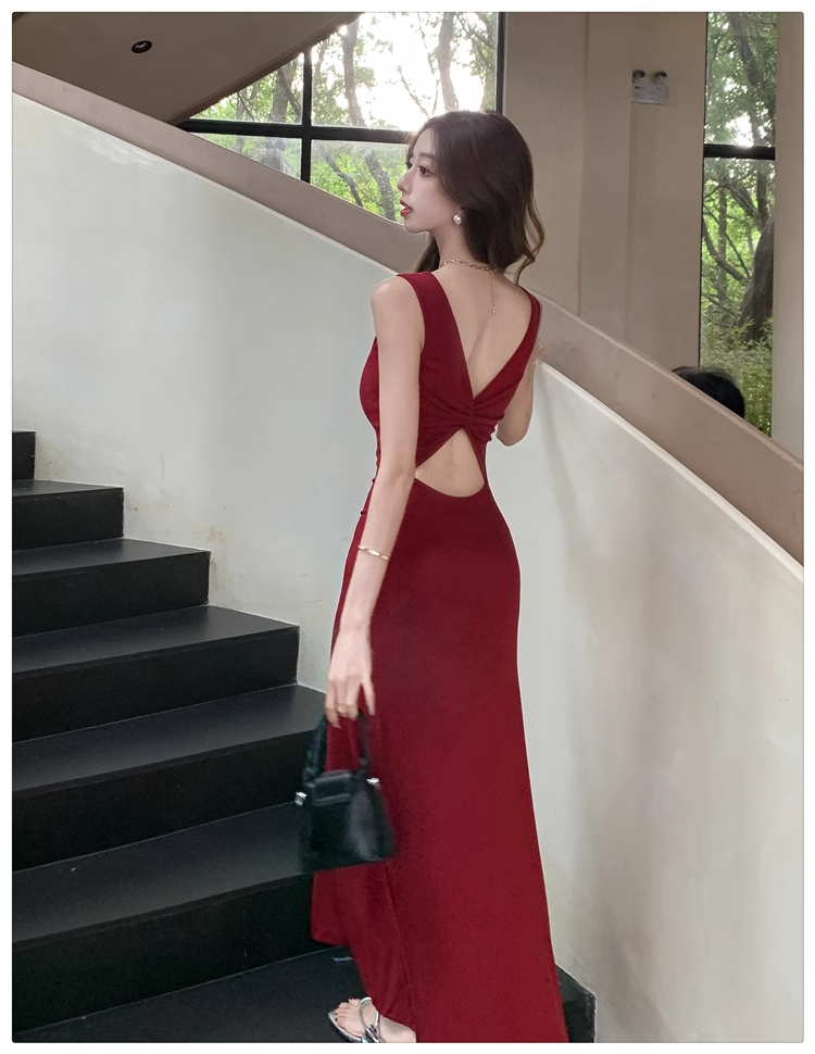 Simple Elegant Square Collar Design A-Line Sleeveless Strap Dress TP3140