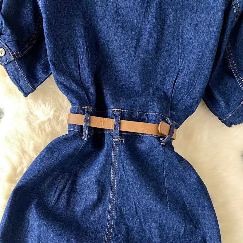 New Fashion Simple Belt Design Denim Dress TP2830