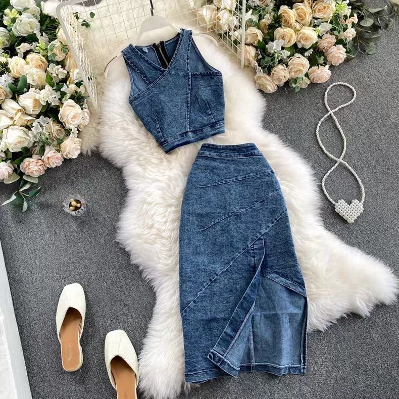 New Tank Top High-waisted Denim skirt For Women TP2834