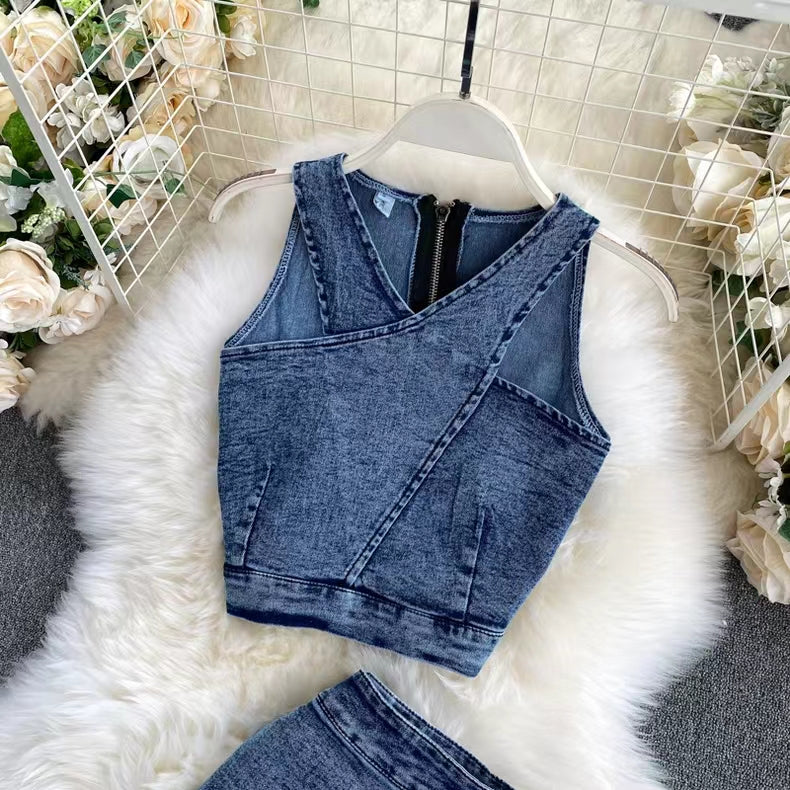 New Tank Top High-waisted Denim skirt For Women TP2834