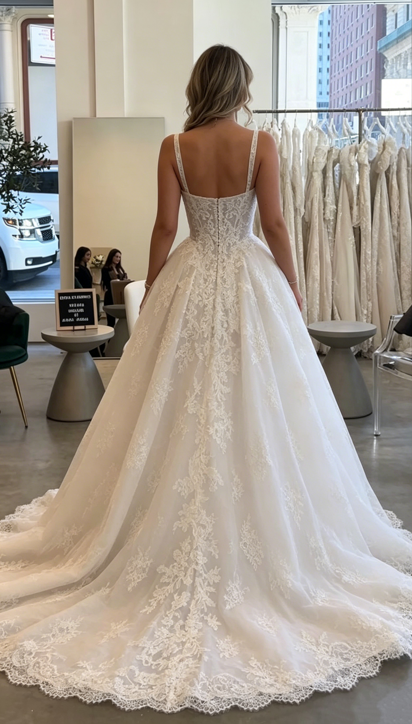 Romantic Sleeveless Square Neck Floral Lace A-Line Wedding Dress TP5920