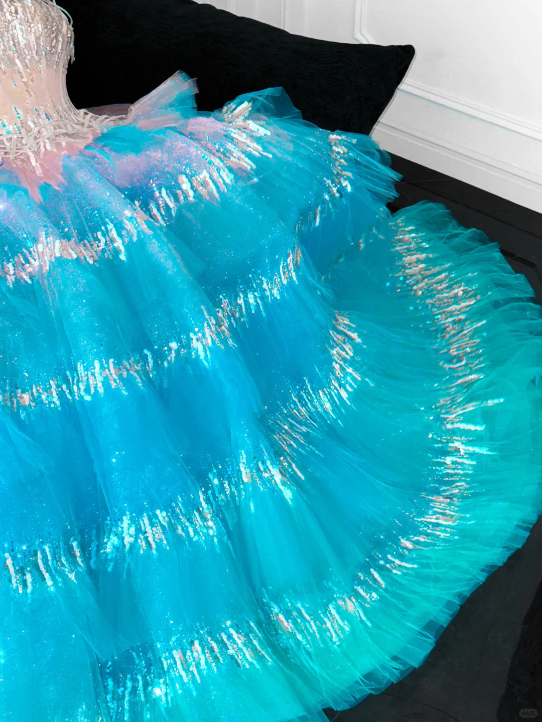 Gorgeous Sparkling Blue Sequin A-Line Elegant Chiffon Evening Dress Prom Dresses Ball Gown TP4155