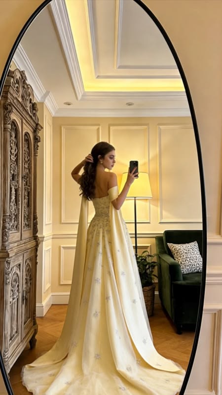Elegant Yellow Off-the-Shoulder Beaded Evening Gown TP5733