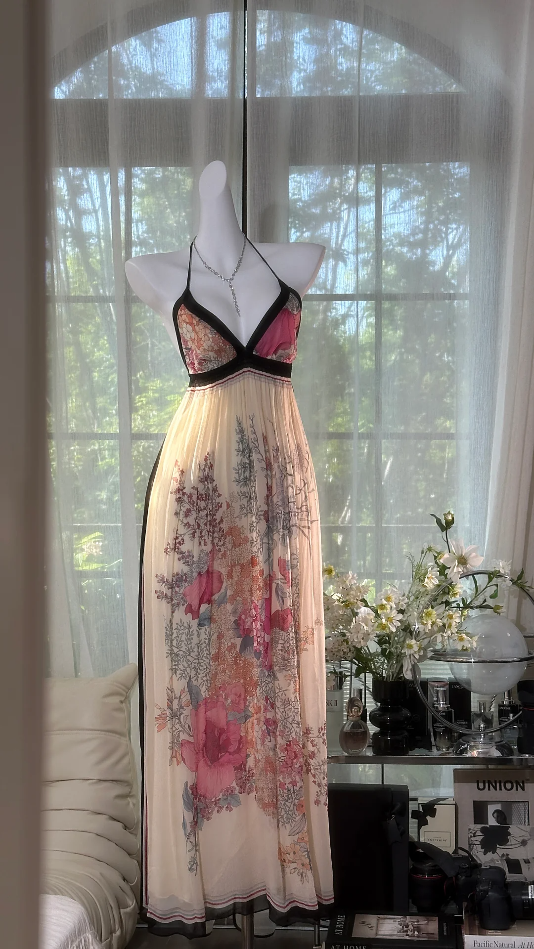 Enchanting V-neck Floral Jacquard Chiffon Prom Dress Evening Dress TP4309