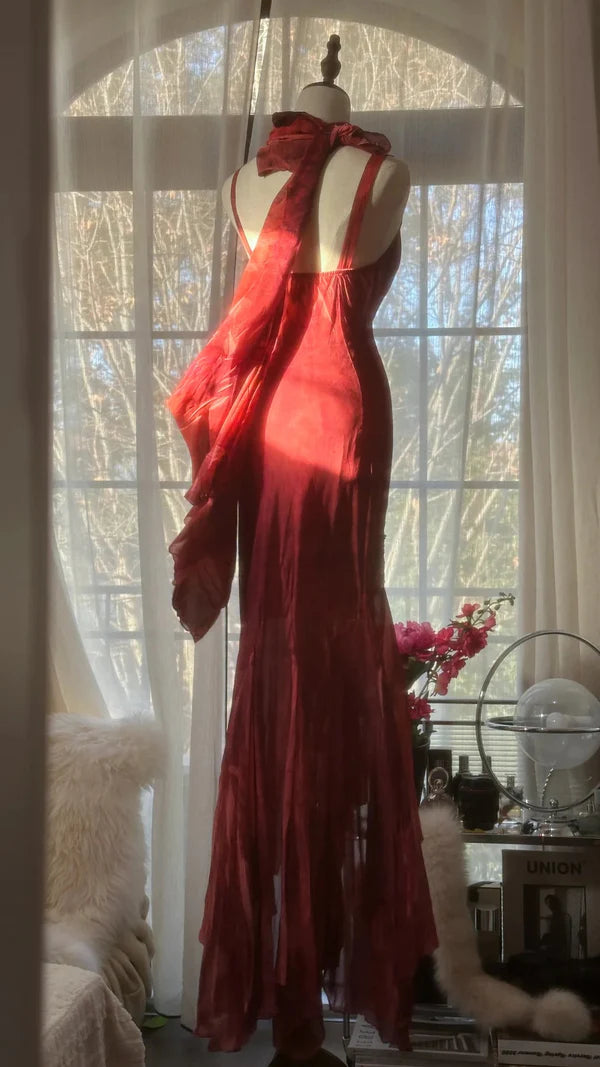 Vintage Red Embroidery Prom Dress Beaded Mermaid Evening Dress Long Formal Dress TP4653