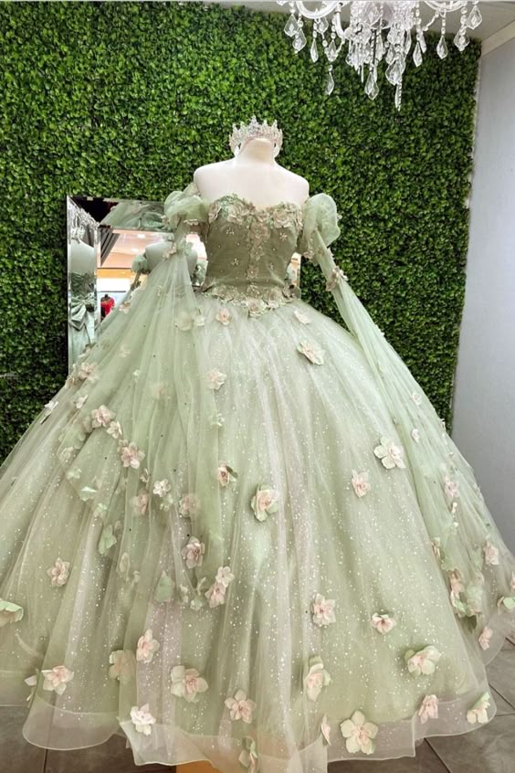 Gorgeous Mint Green Sweetheart 3D Flowers Applique Sweet 16 Quinceanera A-Line Tulle Floor-length Prom Dress Birthday Dress Evening Dress Ball Gown TP4406