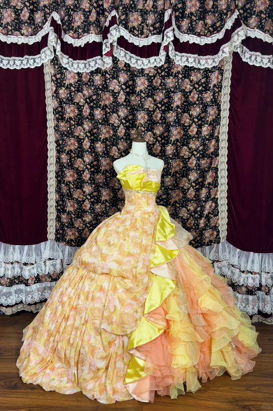 Gorgeous Floral Sweet 16 Quinceanera Strapless A-Line Floor-length Prom Dress Birthday Dress Evening Dress Ball Gown TP4383