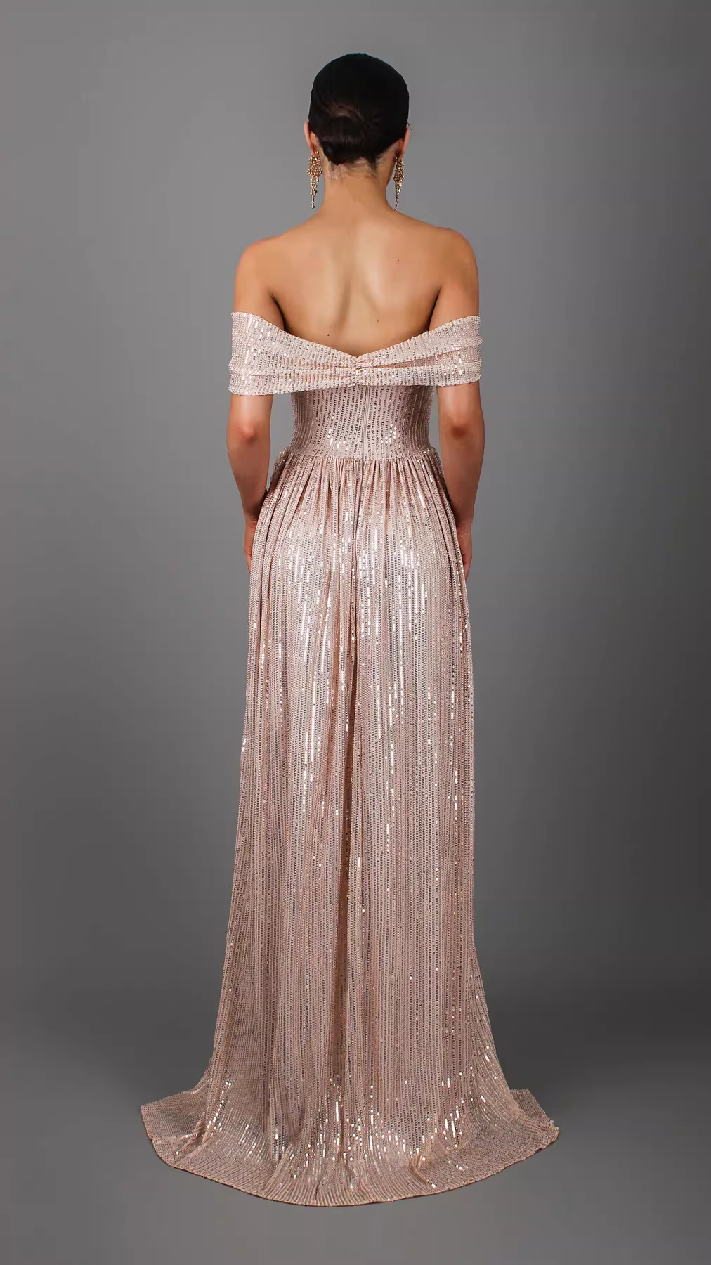Elegant Sequin Off-he-Shoulder Prom Dress Evening Gown with High Slit & Train Wedding Guest Maxi Dress TP5749