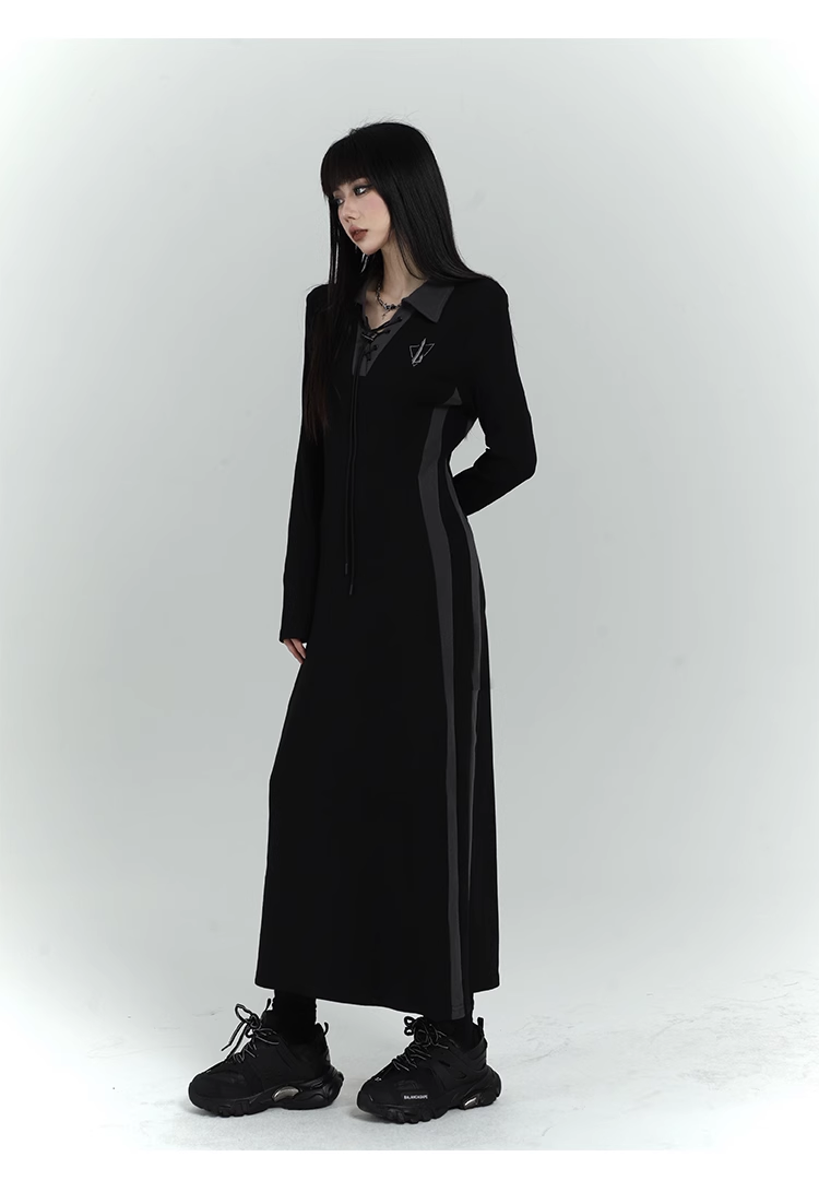 New Fashion Design Sense Long Black Long-sleeved Dress TP2920