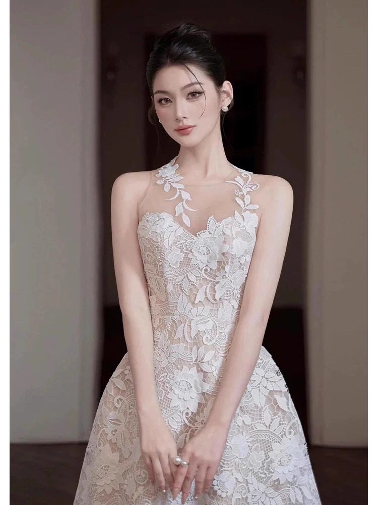 Vintage White Lace Applique Prom Dress Sheath Evening Dress Long Formal Dress TP4631