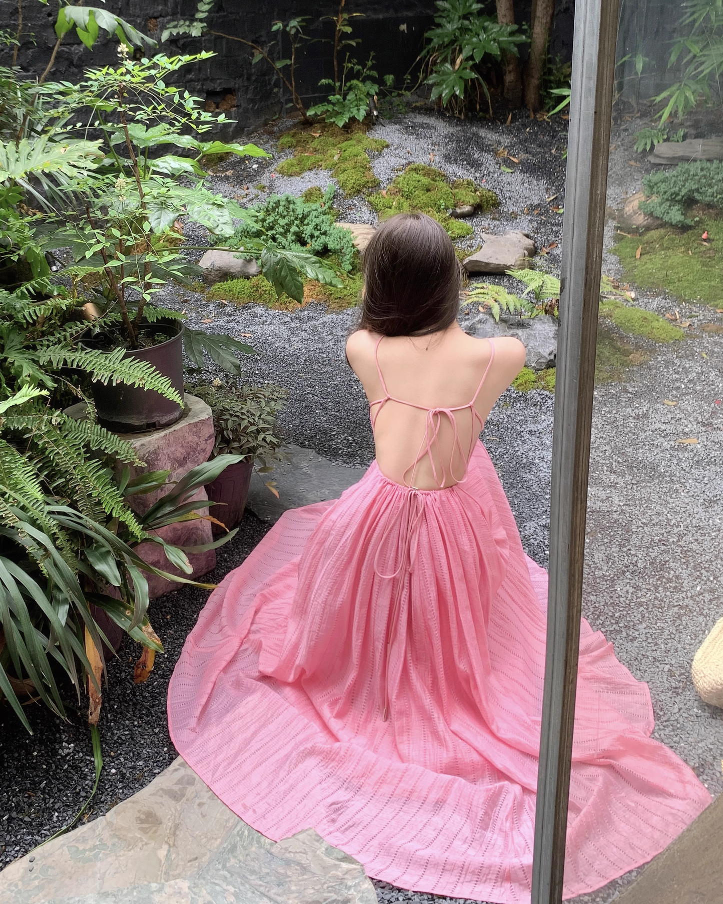 Simple Fashion Rose Pink Backless Loose-fitting Design A-line Spaghetti Strap Dress TP3424