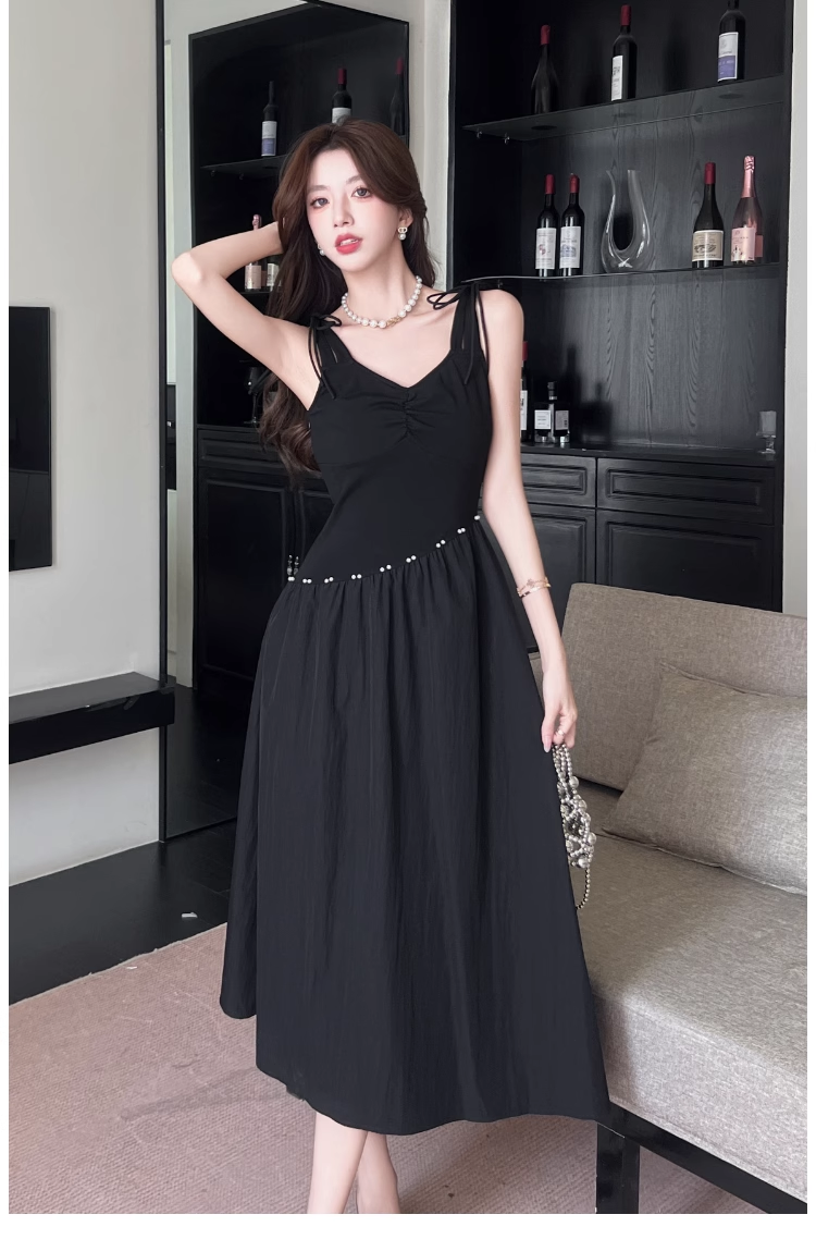 Simple Fashion Black Sleeveless Waist-cinching Design A-line Vest Dress TP3380