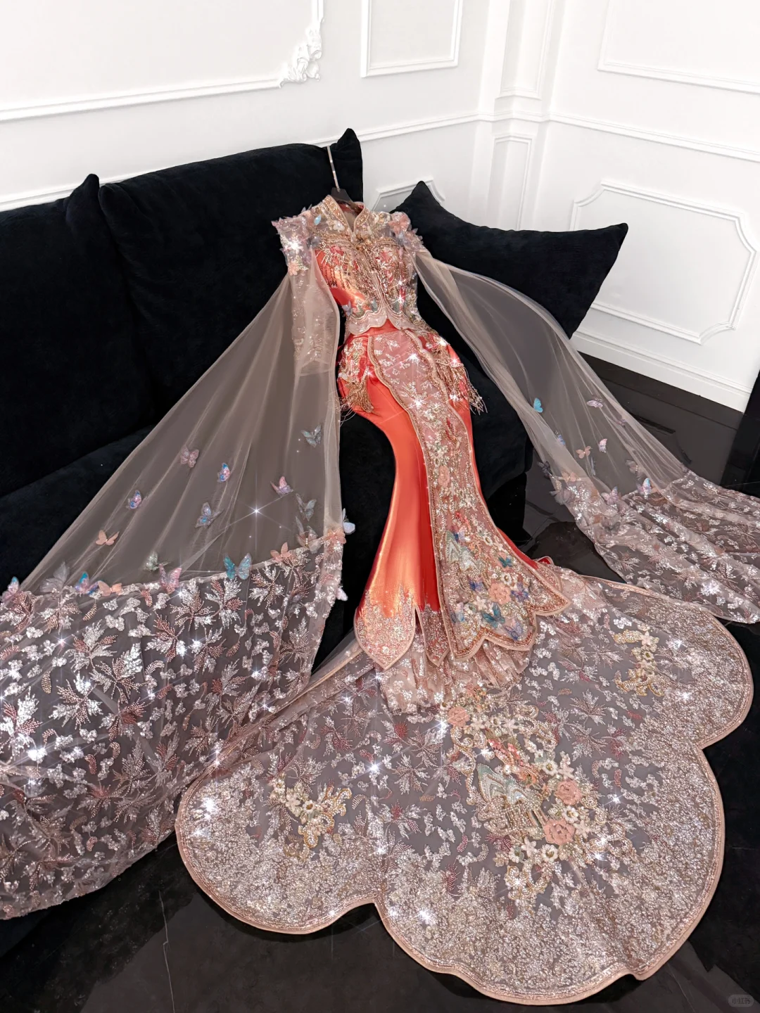 Gorgeous Shiny Beaded Exquisite Embroidery 3D Butterflies Mermaid Floor-length Evening Dress Prom Dresses TP4189