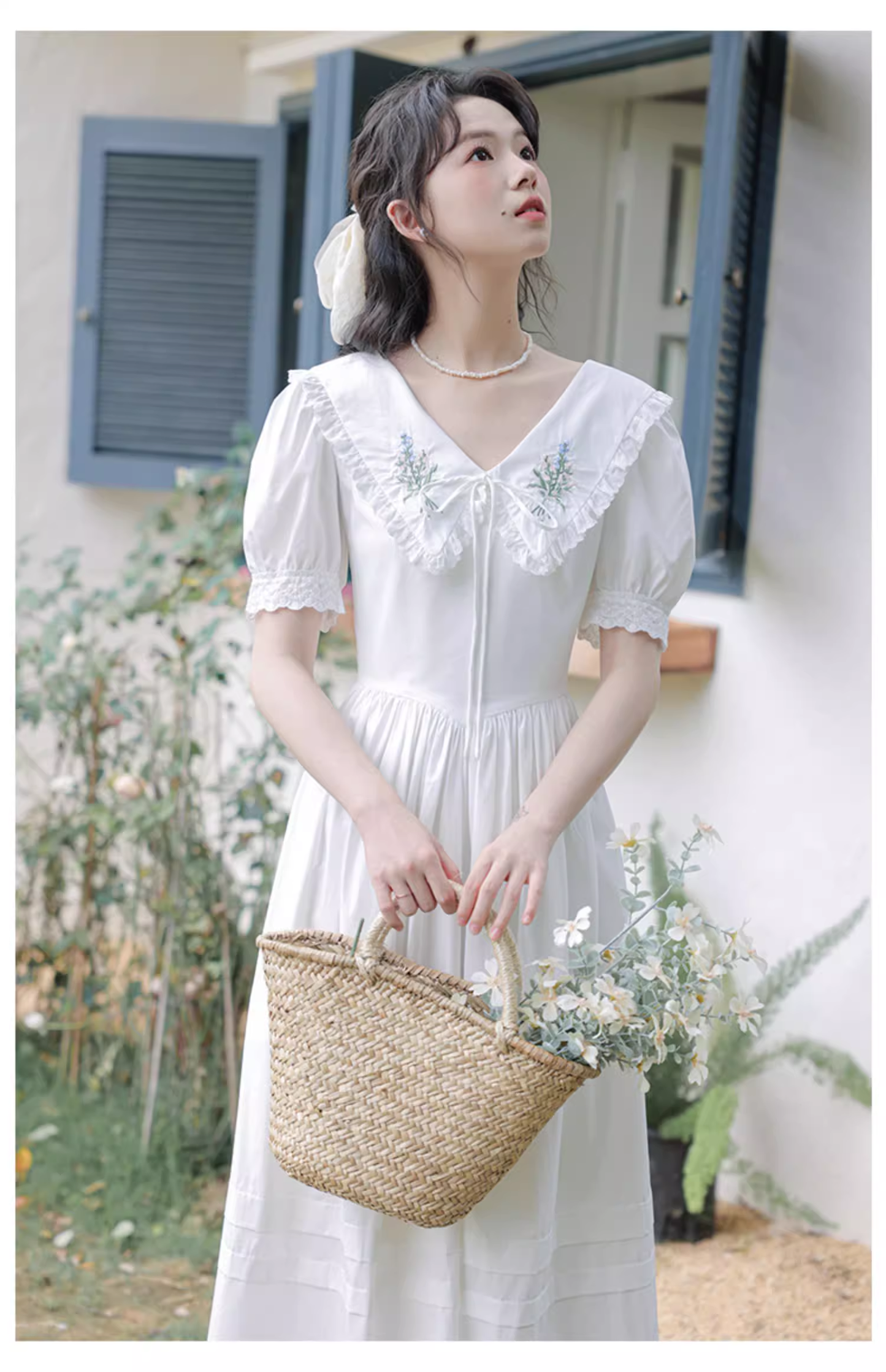 Simple Elegant Floral Design Short Sleeves Women Long Dress TP3064