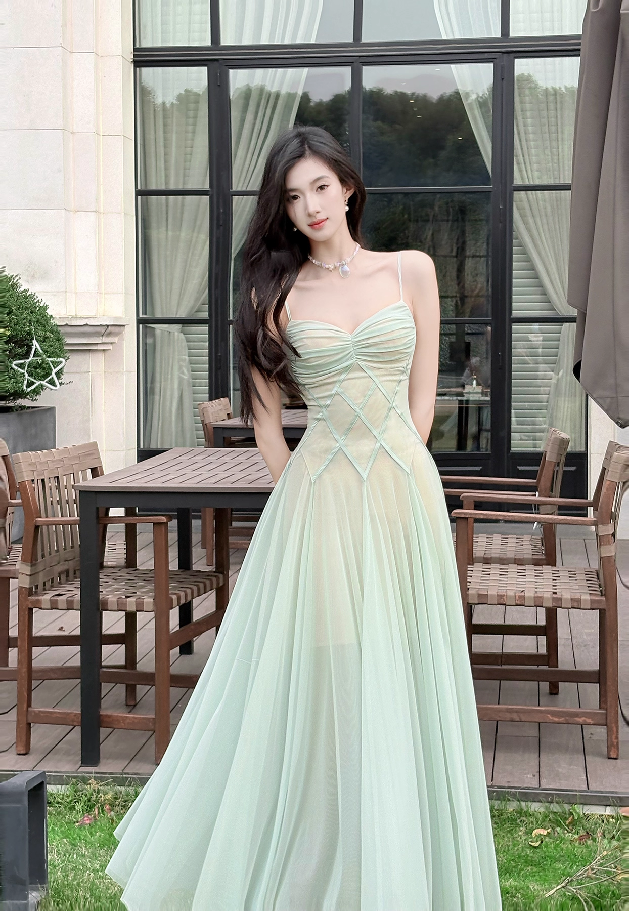 Vintage Sage Green Chiffon Prom Dress A-Line Spaghetti Strap Evening Dress Long Formal Dress TP4731