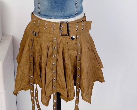 Vintage Irregular Ruffled Skirt Design A-line Casual Sleeveless Denim Vest A Two-piece Dress TP3256