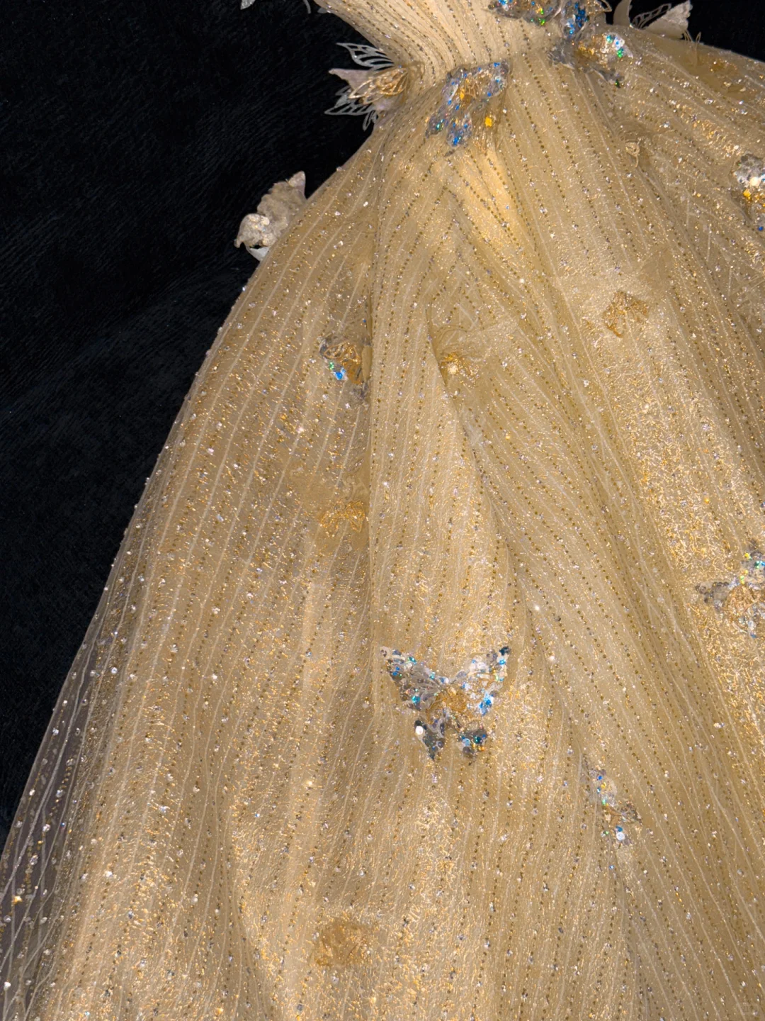 Gorgeous Shiny Yellow Sequin Beaded 3D Butterflies A-Line Floor-length Evening Dress Prom Dresses TP4187