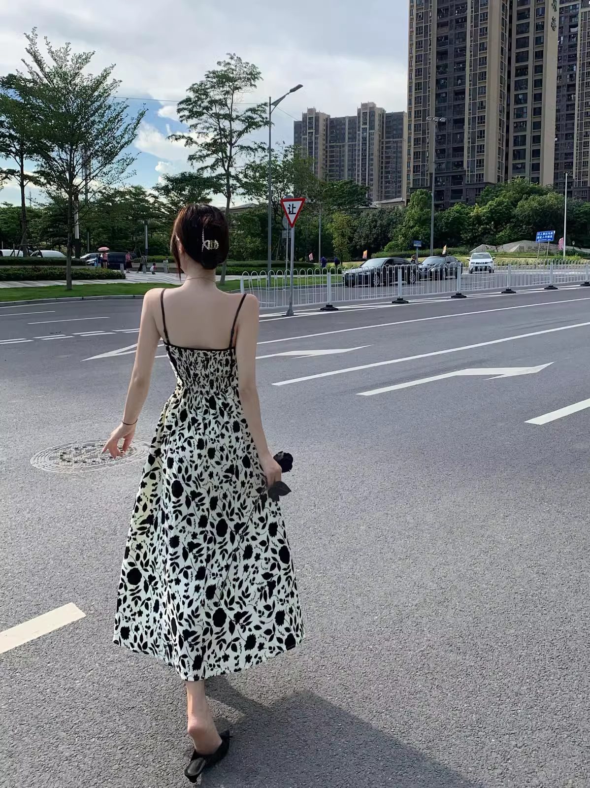 New Fashion Stylish Floral High-waisted Spaghetti Strap Dress TP2989