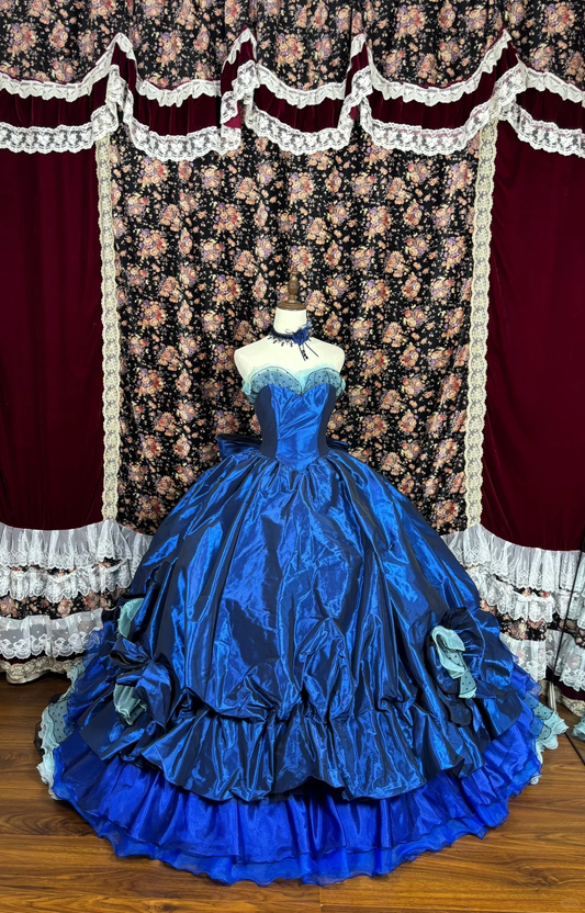 Vintage Navy Blue Sweetheart Satin Strapless Sweet 16th Quinceanera A-Line Evening Dress Ball Gown  TP4261