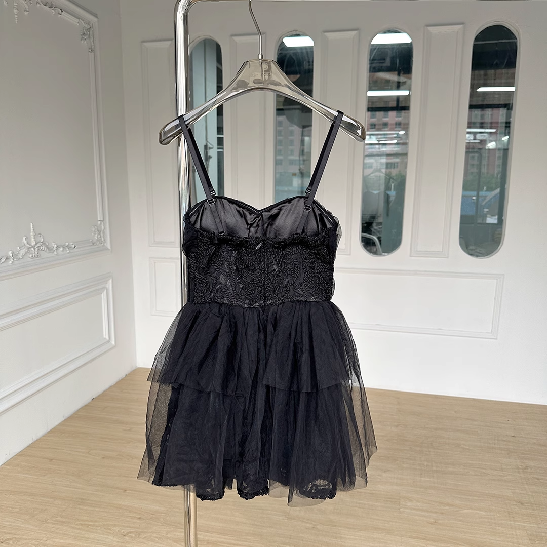 New Fashion Black Design A-line Sleeveless Spaghetti Strap Puffy Dress TP3292