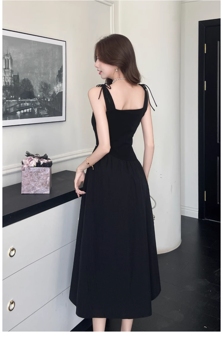 Simple Fashion Black Sleeveless Waist-cinching Design A-line Vest Dress TP3380