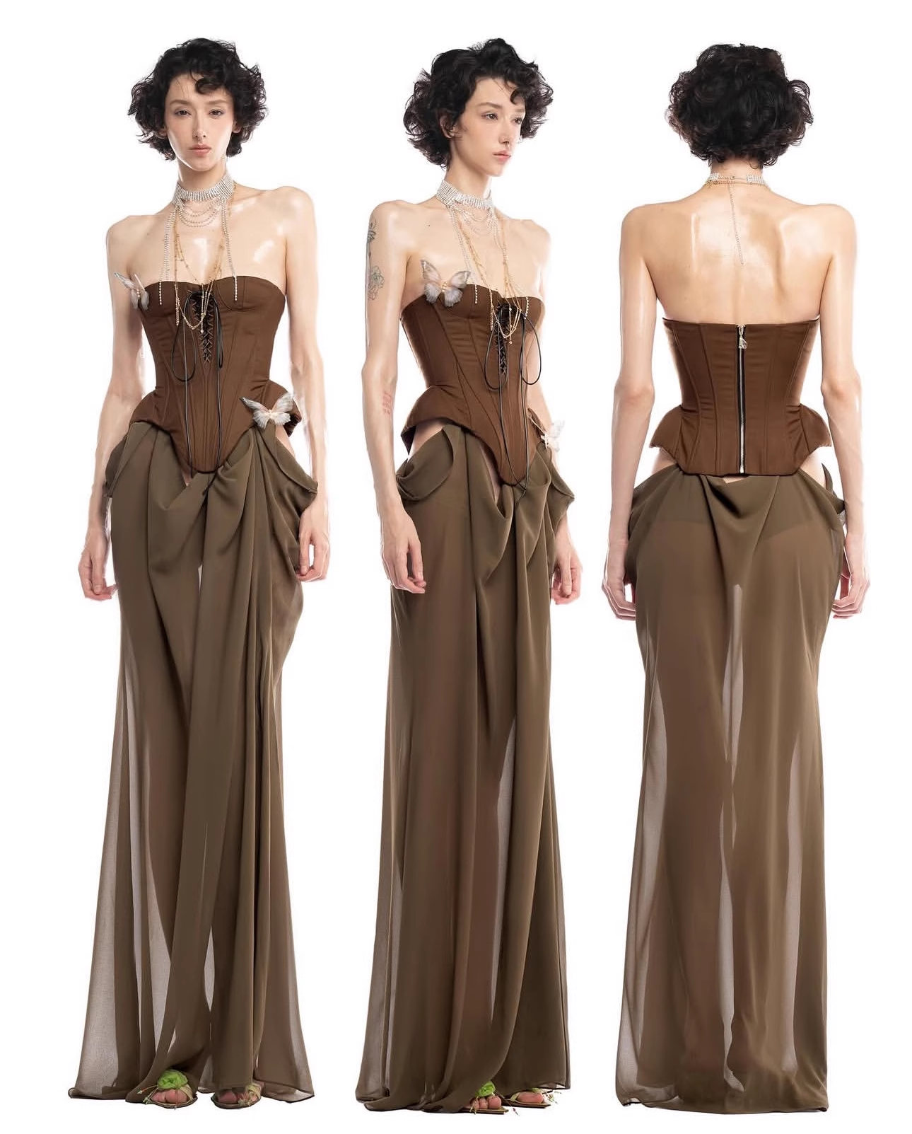 Fashion Strapless Patchwork Butterflies Design A-line Women Dress TP3878