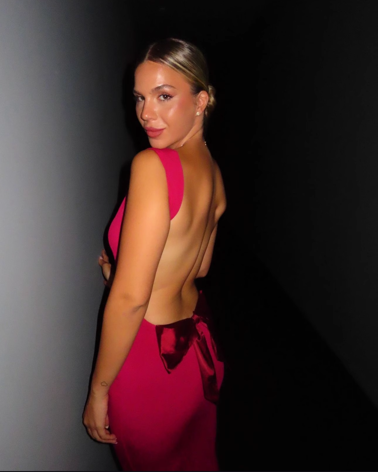 Fashion Rose Pink Backless Bow Design A-line Women Dress TP3871
