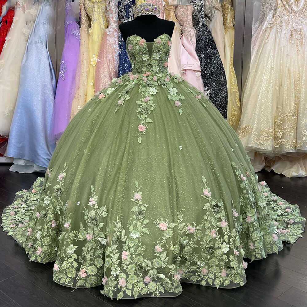 Elegant Sweetheart Green Applique Sweet 16 Quinceanera A-Line Floor-length Prom Dress Birthday Dress Evening Dress Ball Gown TP4419